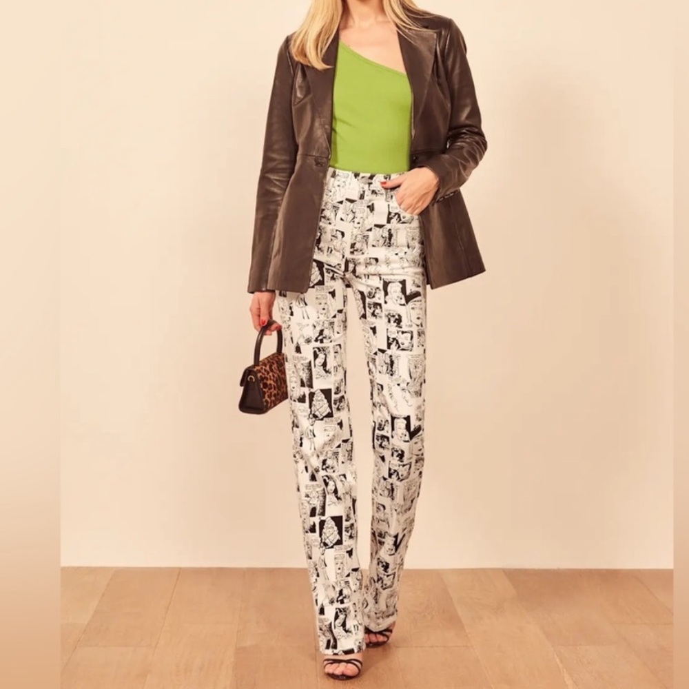 Reformation Women's Black and White Newspaper Jeans